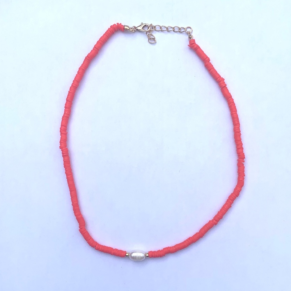 Coral Red Pearl Handmade Necklace Choker Summer